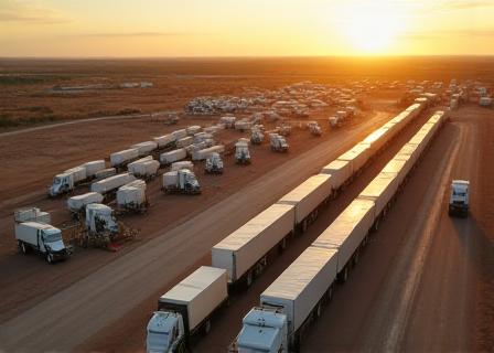 Coordinated arrival of multiple trucks at an Oklahoma drill site